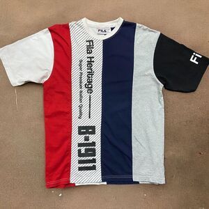 Fila Heritage Colorblock Navy Gray Red Tee Cotton T-Shirt Men's Size Small